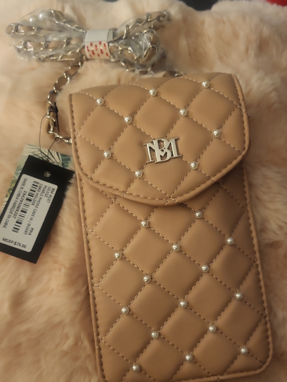 BADGLEY MISCHKA BM- Quilted Pearl-Accent Crossbody Phone Bag -